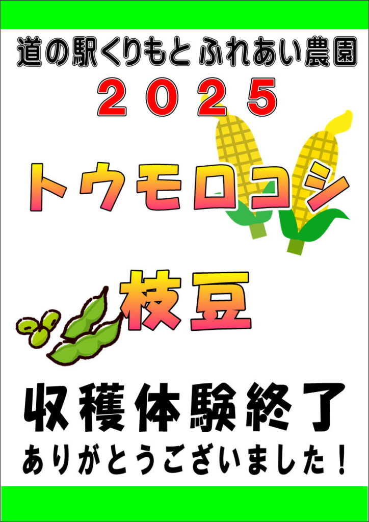 収穫体験　”トウモロコシ・枝豆”　終了